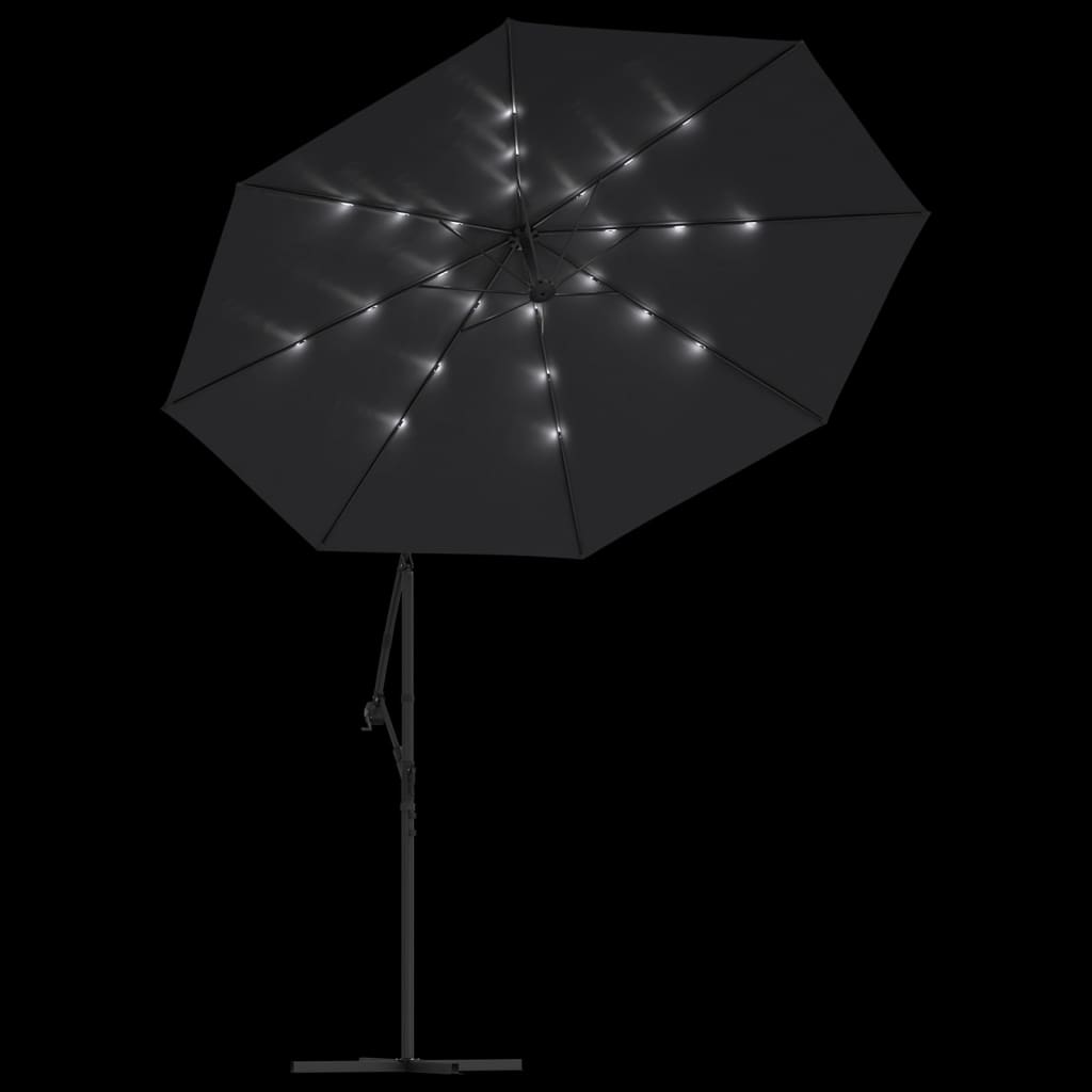 vidaXL Guarda-sol c/ luzes LED + poste aço 300 cm preto