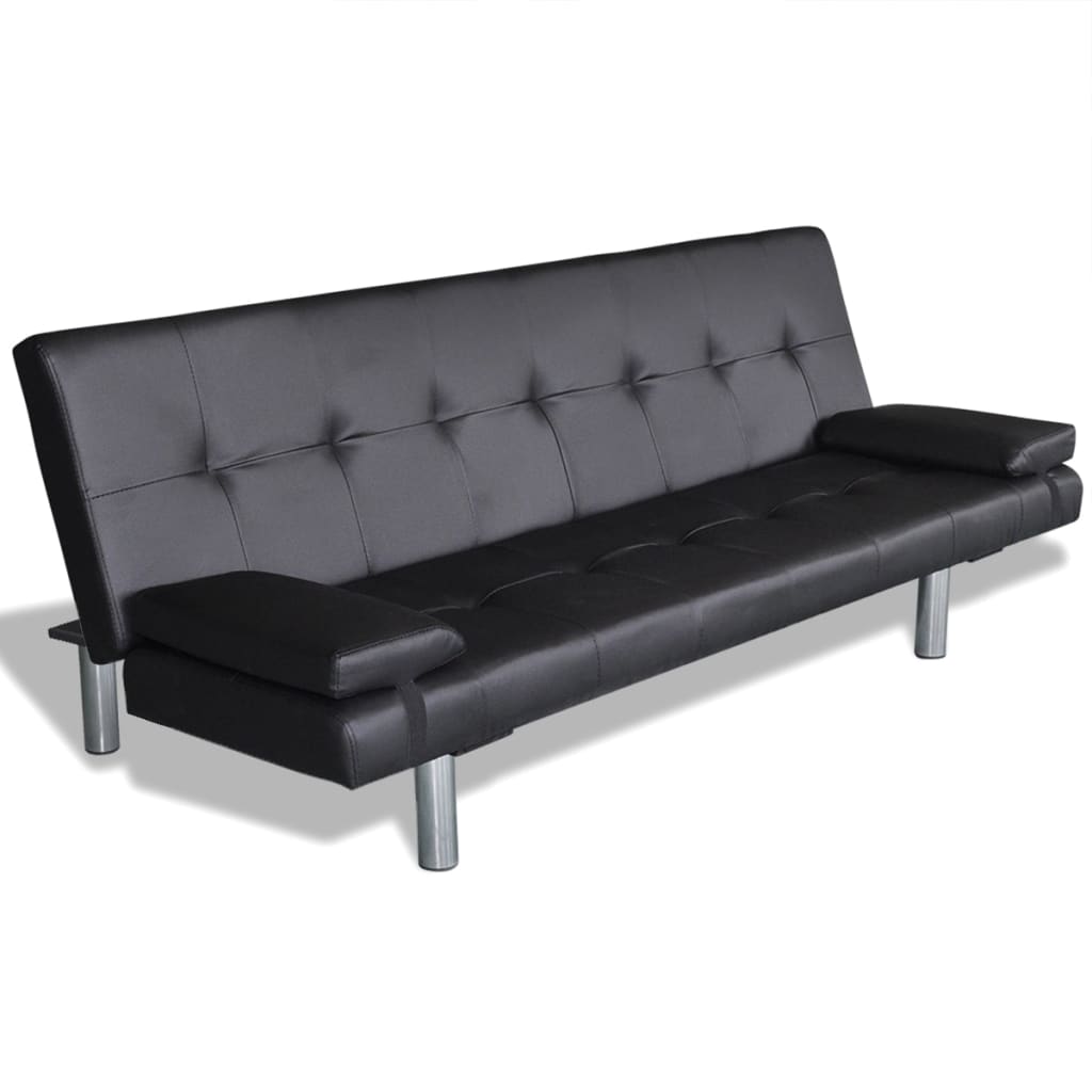 vidaXL Sofa-cama ajustável com 2 almofadas couro artificial preto