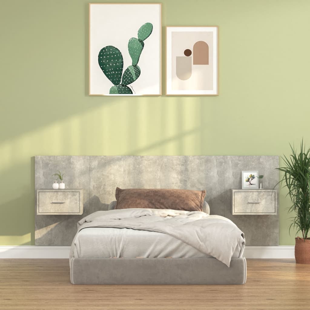 vidaXL Cabeceira de cama com armários madeira processada cinza cimento
