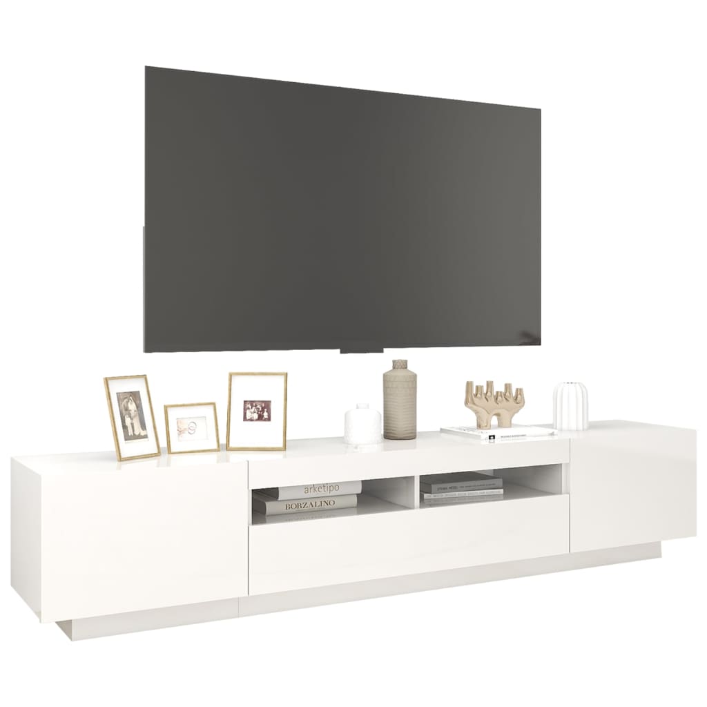 vidaXL Móvel de TV com luzes LED 200x35x40 cm branco brilhante