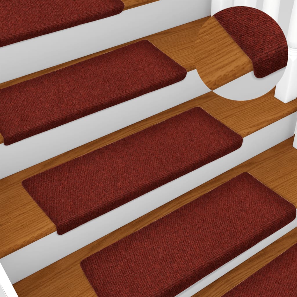 vidaXL Tapetes de escada 15 pcs 65x21x4 cm tecido agulhado vermelho