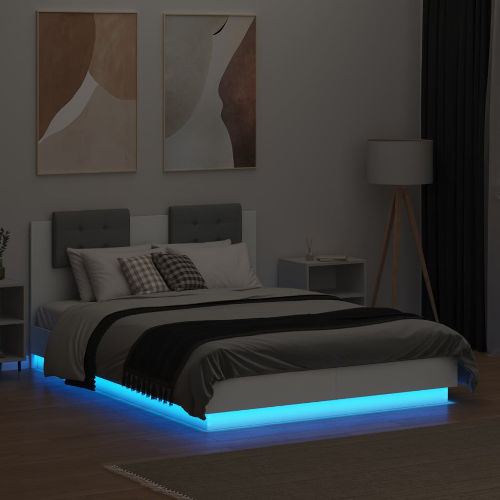 vidaXL Estrutura de cama com cabeceira e luzes LED 120x190 cm branco