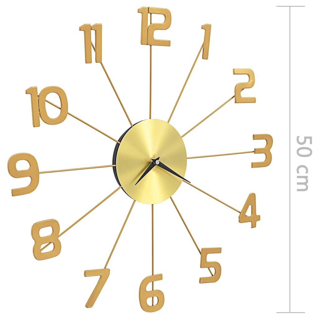 vidaXL Relógio de parede metal 50 cm dourado
