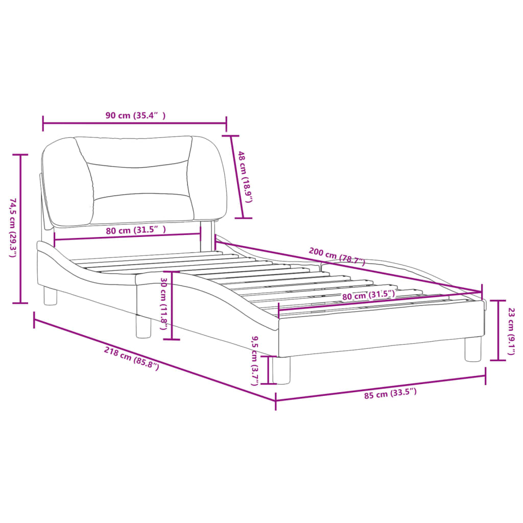 vidaXL Estrutura de cama c/ cabeceira couro artificial 80x200 cm preto
