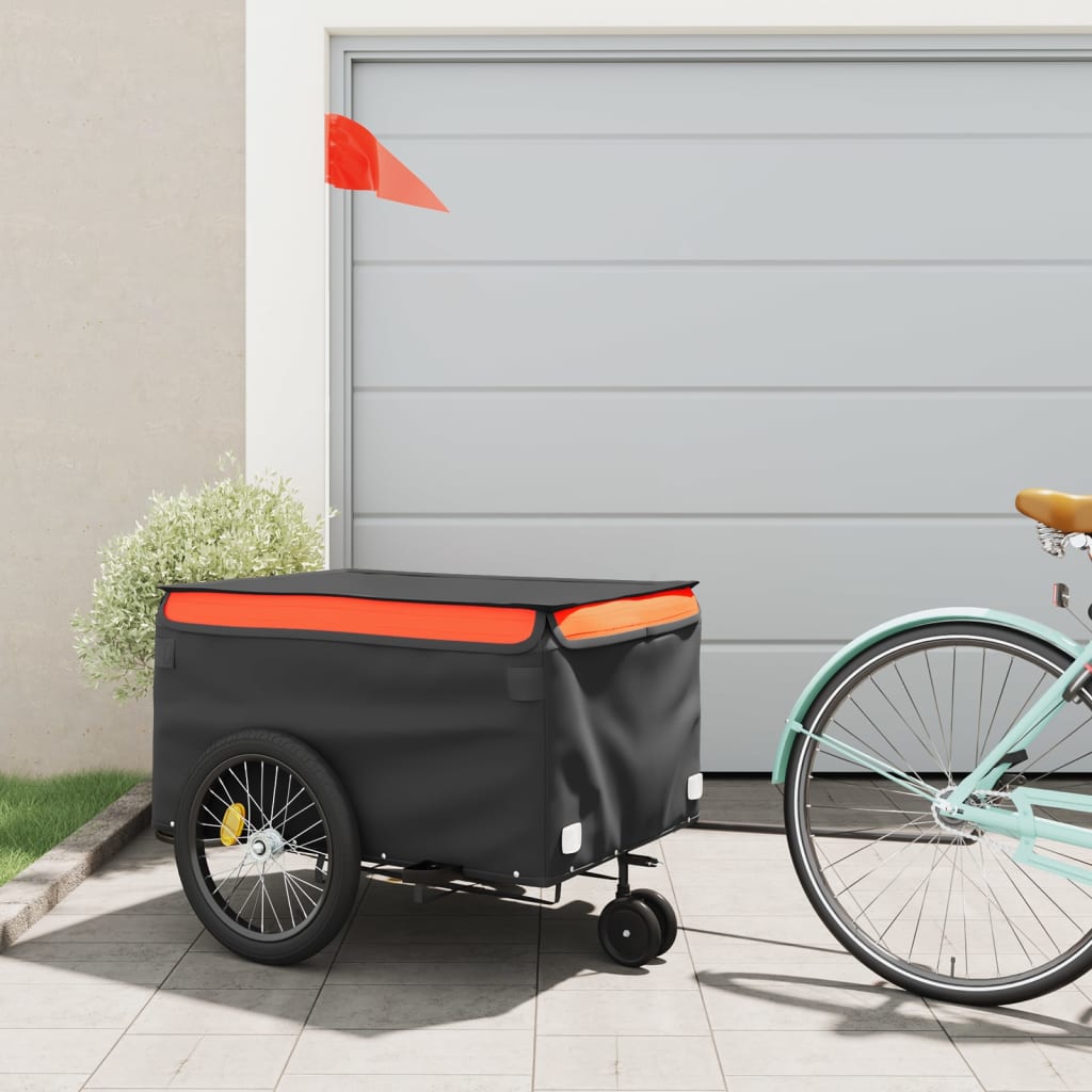 vidaXL Reboque para bicicleta 45 kg ferro preto e laranja