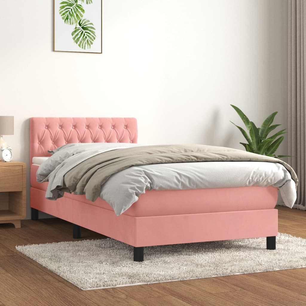 vidaXL Cama com molas/colchão 90x190 cm veludo rosa