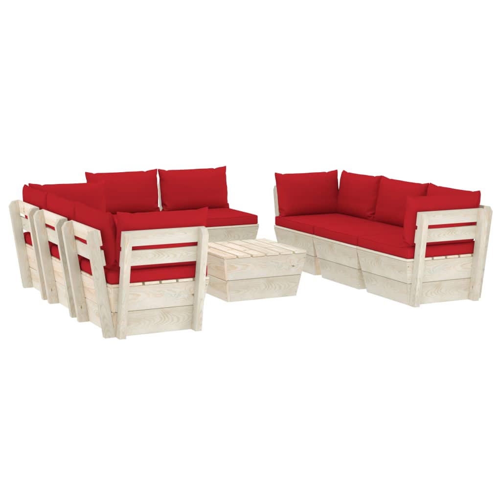 vidaXL 9 pcs conjunto lounge de paletes + almofadões madeira de abeto
