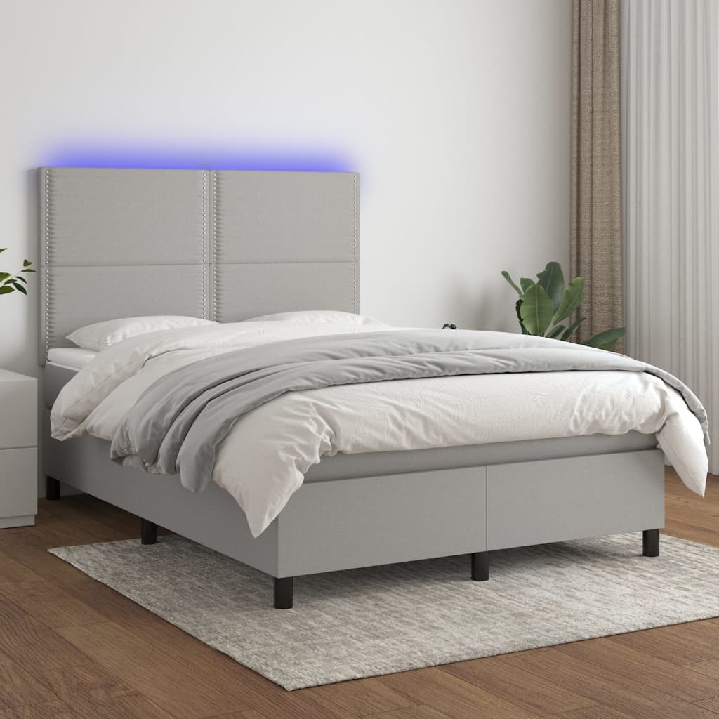vidaXL Cama box spring c/ colchão e LED 140x200 cm tecido cinza-claro