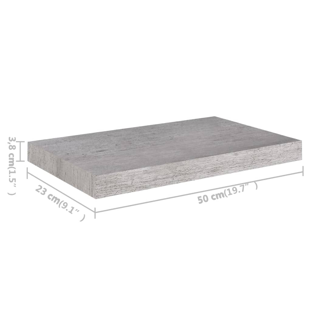 vidaXL Prateleiras de parede 4 pcs 50x23x3,8 cm MDF cinzento-cimento