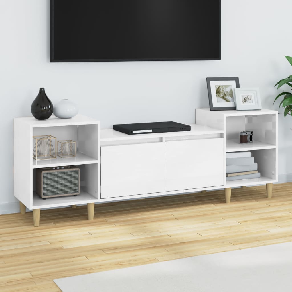 vidaXL Móvel de TV 160x35x55 cm derivados de madeira branco brilhante