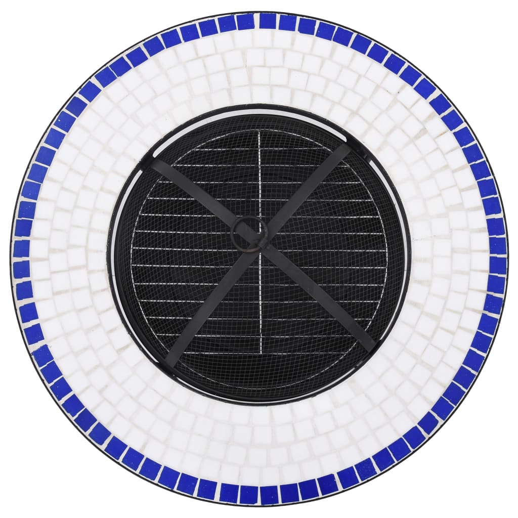 vidaXL Mesa braseira em mosaico 68 cm cerâmica azul e branco