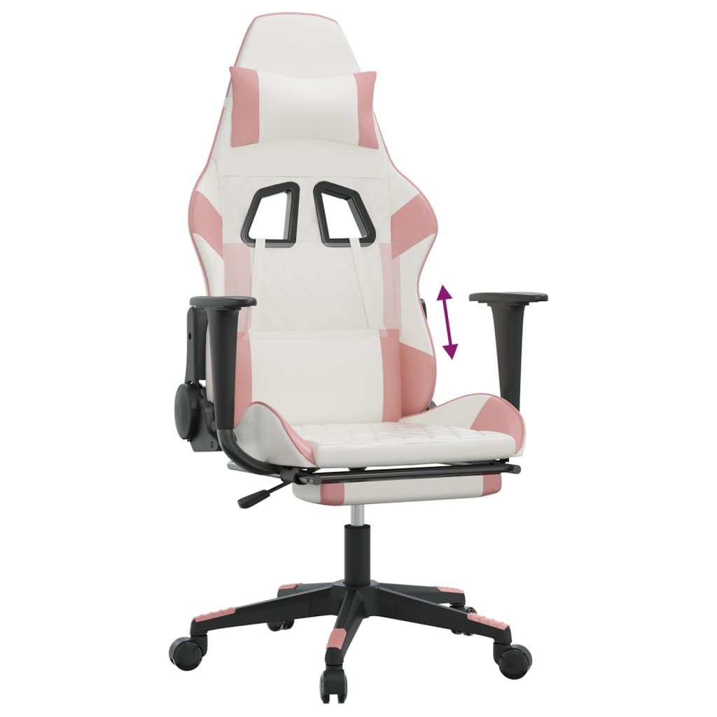 vidaXL Cadeira gaming com apoio p/ pés couro artificial branco e rosa