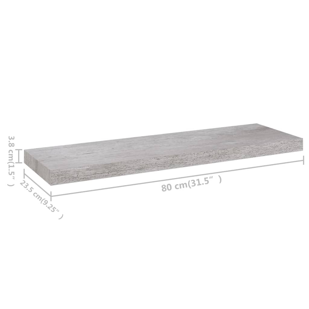 vidaXL Prateleiras de parede 2 pcs 80x23,5x3,8cm MDF cinzento-cimento