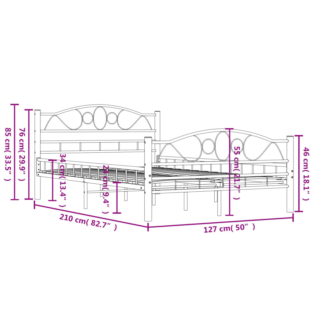 vidaXL Estrutura de cama 120x200 cm aço preto