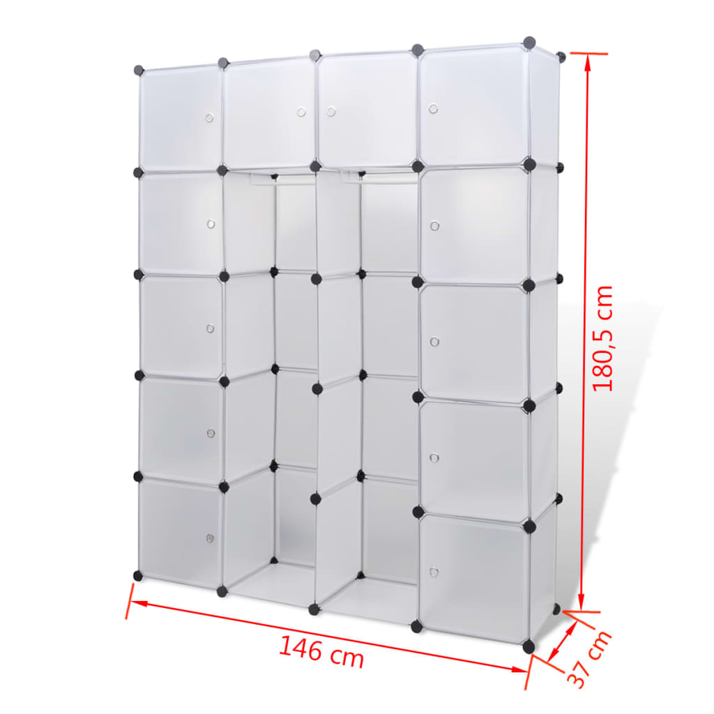 vidaXL Armário plástico modular 14 gavetas 37x146x180,5cm branco