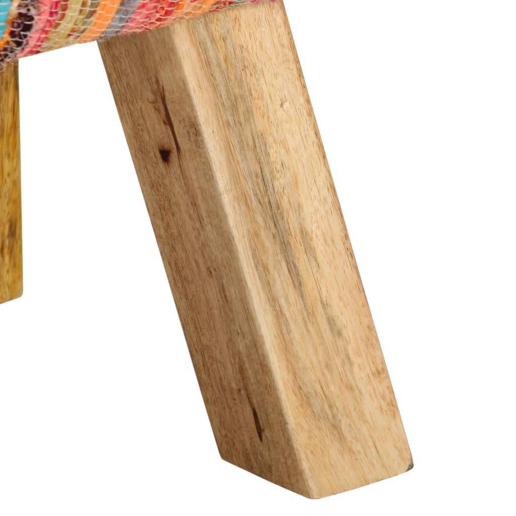 vidaXL Banco 160 cm tecido chindi e madeira mangueira maciça multicor