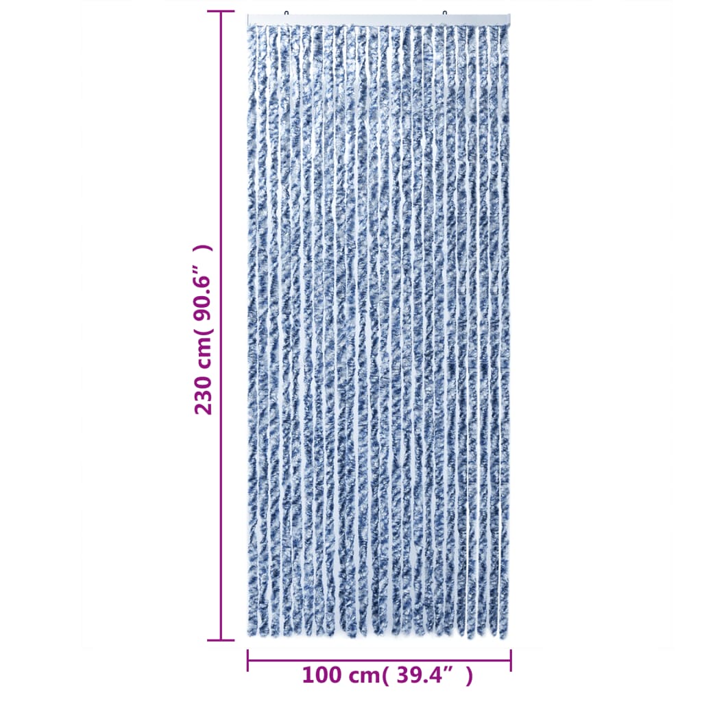 vidaXL Cortina anti-insetos 100x230 cm chenille azul e branco