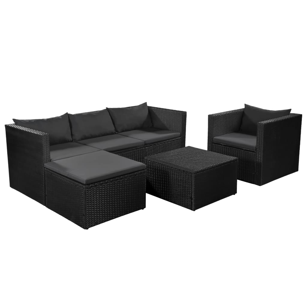 vidaXL 4 pcs conjunto lounge para jardim vime PE preto e cinzento