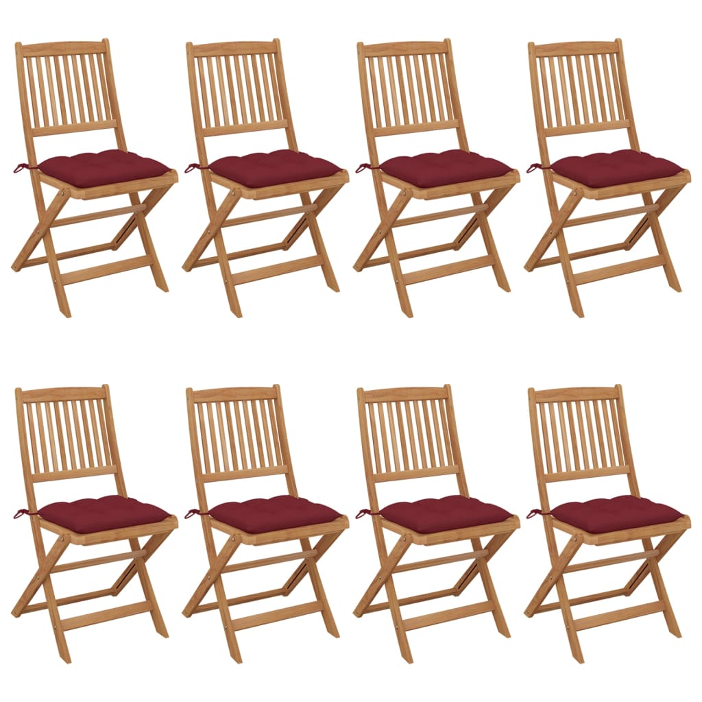 vidaXL Cadeiras de jardim dobráveis 8 pcs c/ almofadões acácia maciça