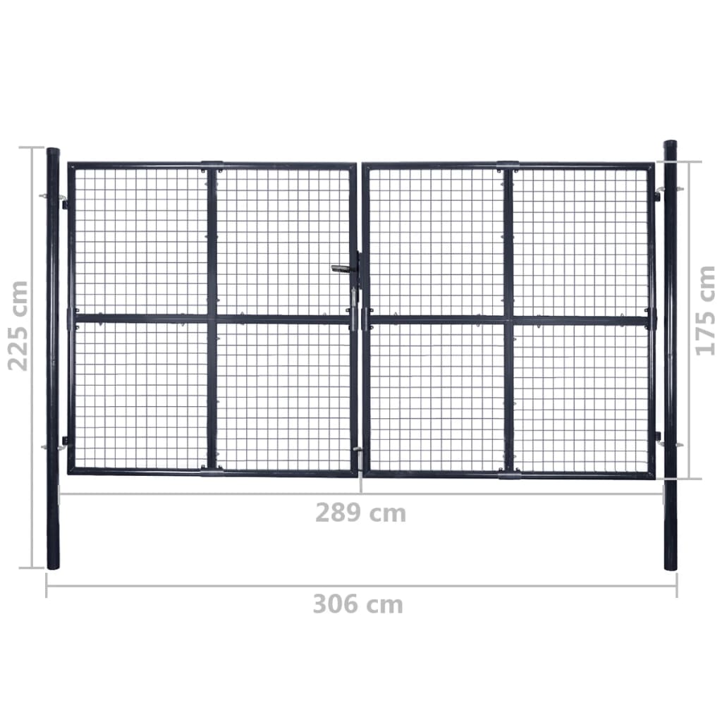 vidaXL Portão de jardim em rede aço galvanizado 289x175 cm cinzento