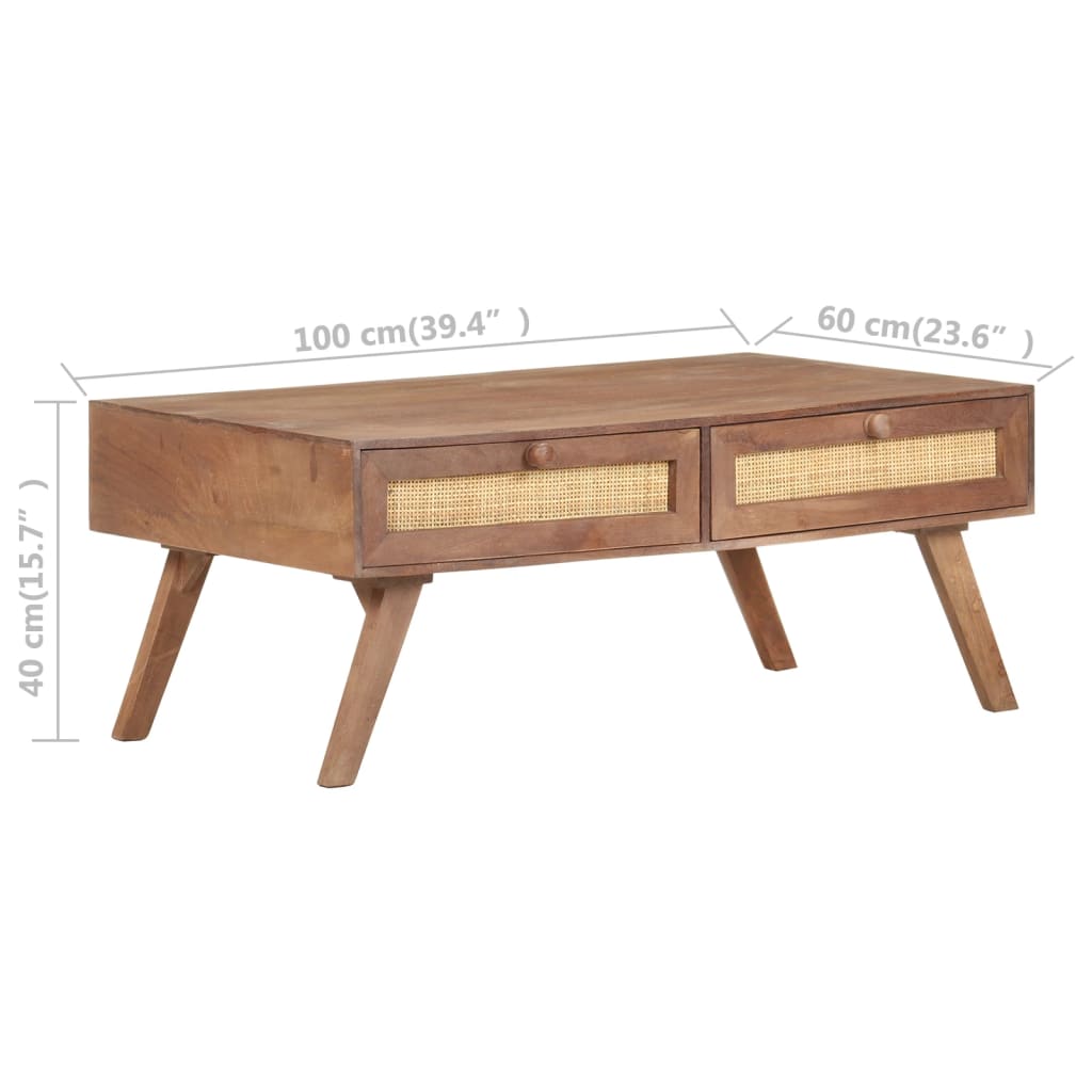 vidaXL Mesa de centro em madeira de mangueira maciça 100x60x40 cm