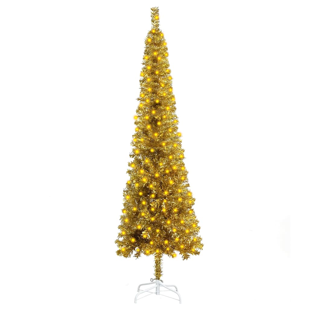vidaXL Árvore de Natal pré-iluminada fina 120 cm dourado