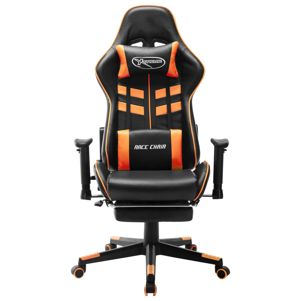 vidaXL Cadeira gaming c/ apoio de pés couro artificial preto/laranja