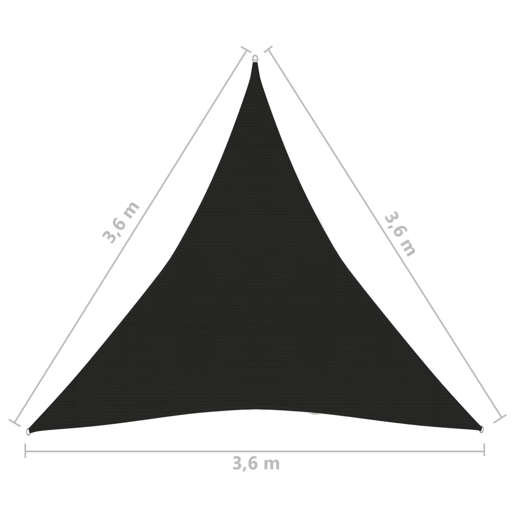 vidaXL Para-sol estilo vela 160 g/m² 3,6x3,6x3,6 m PEAD preto