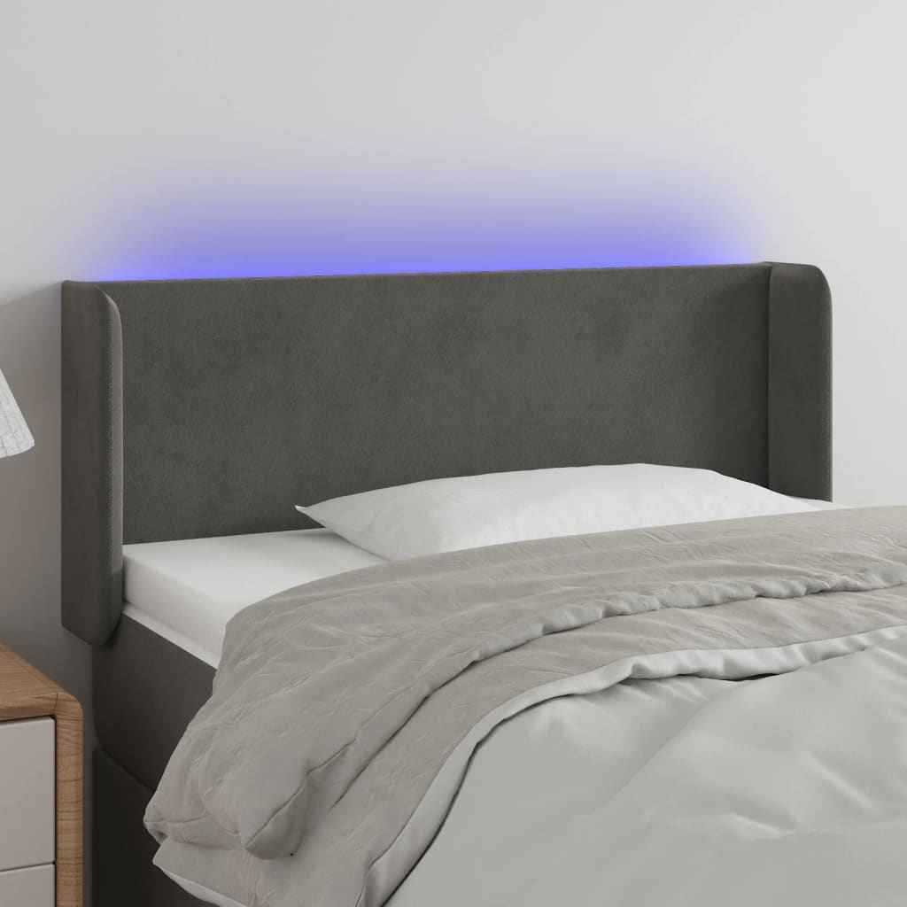 vidaXL Cabeceira cama c/ luzes LED veludo 93x16x78/88cm cinza-escuro