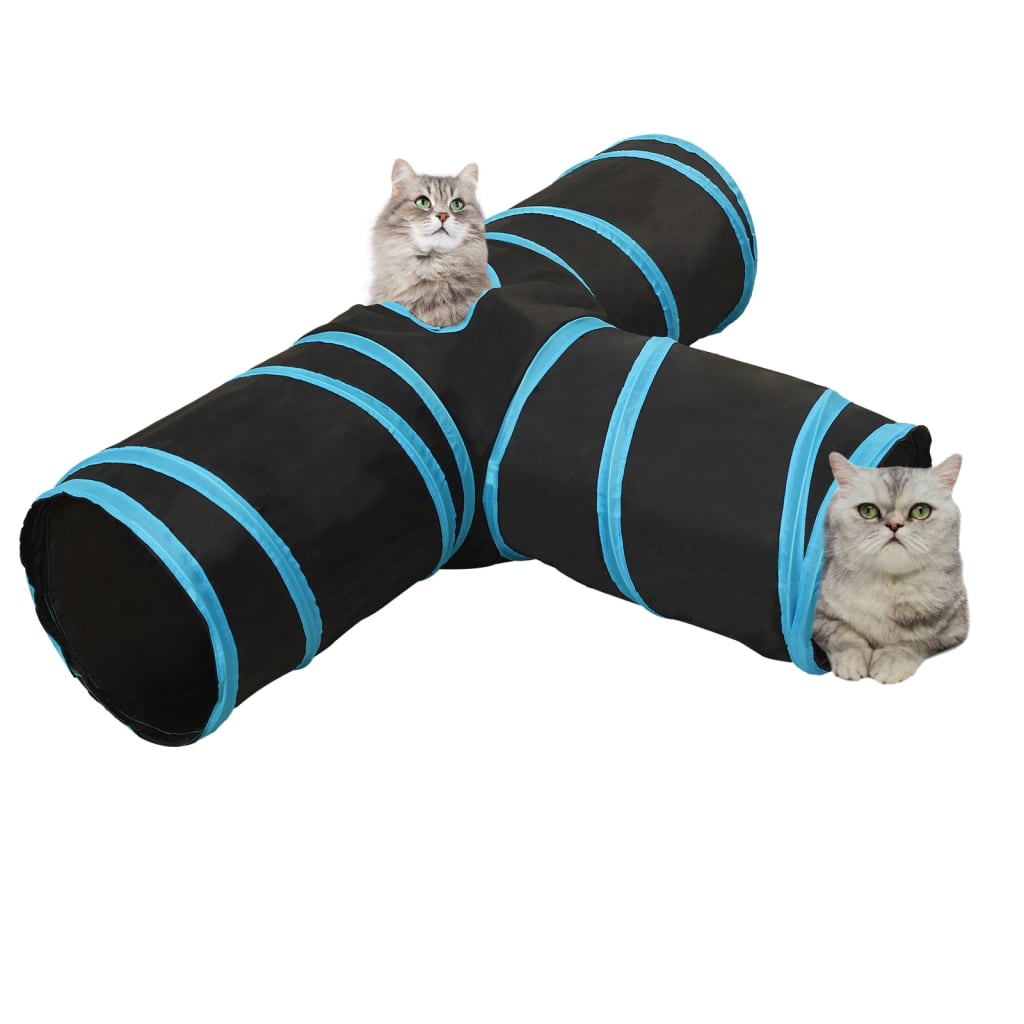 vidaXL Túnel para gatos 3 vias 90 cm poliéster preto e azul