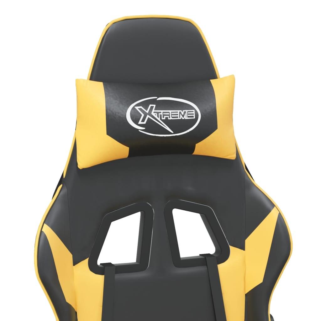 vidaXL Cadeira gaming massagens couro artificial preto e dourado