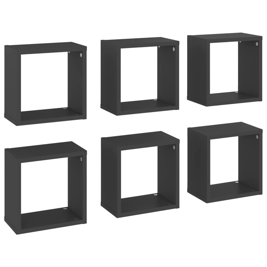 vidaXL Prateleiras de parede em forma de cubo 6 pcs 26x15x26 cm cinza