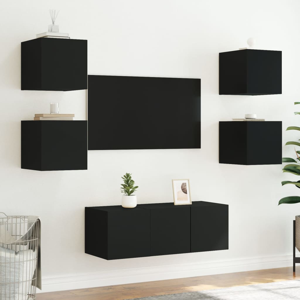 vidaXL Móvel de parede para TV com luzes LED 30,5x35x30 cm preto