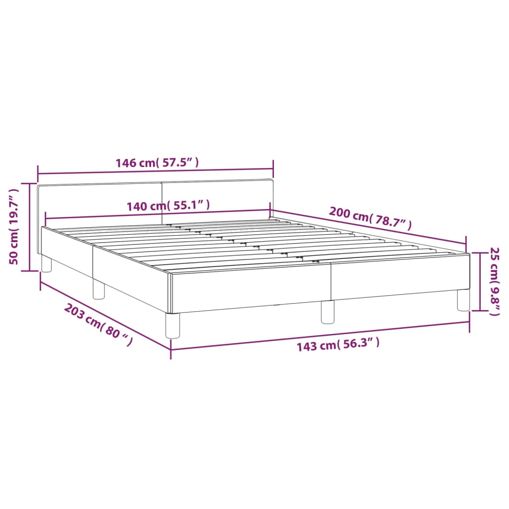 vidaXL Estrutura de cama c/ cabeceira 140x200 cm tecido preto