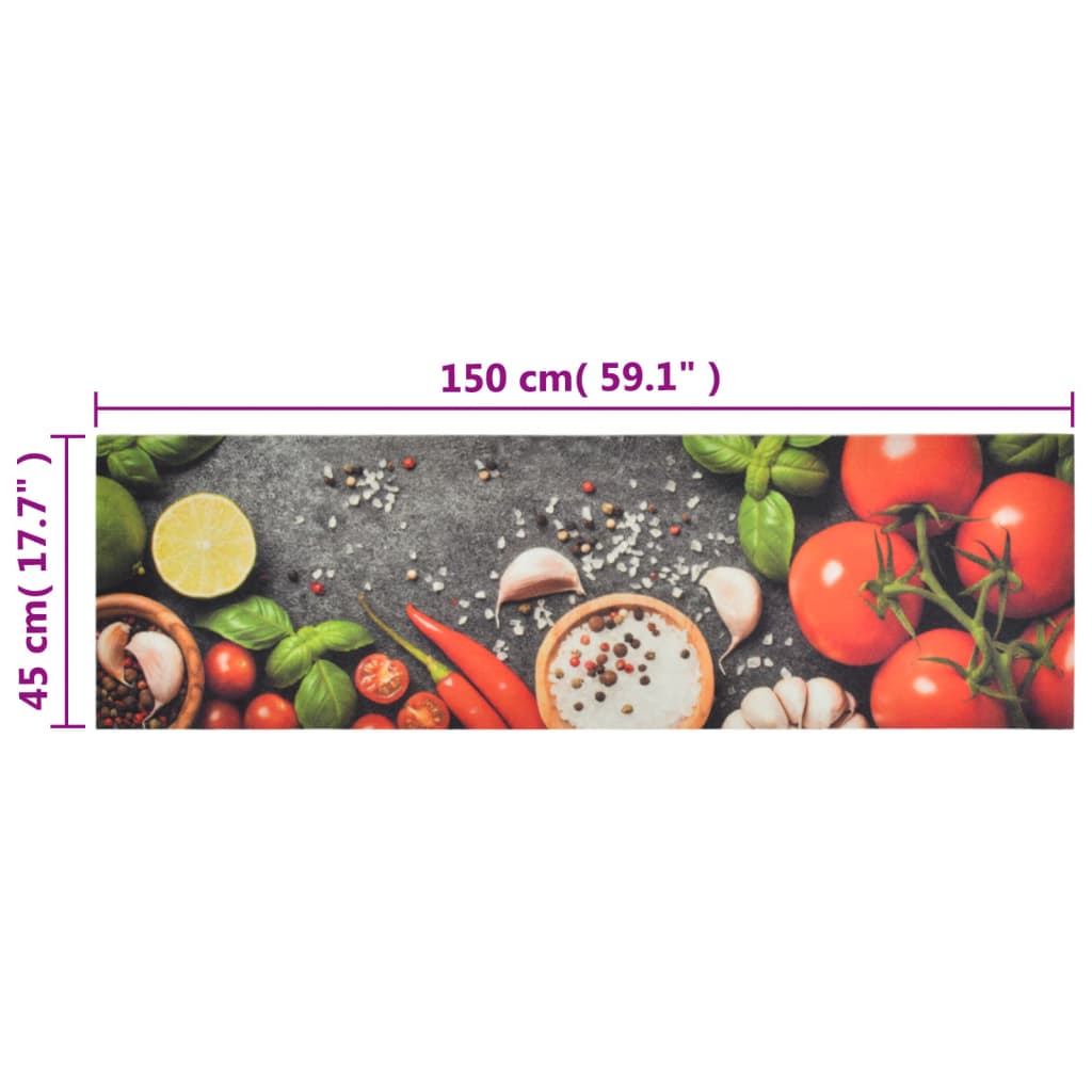 vidaXL Tapete de cozinha lavável 45x150 cm veludo padrão vegetais