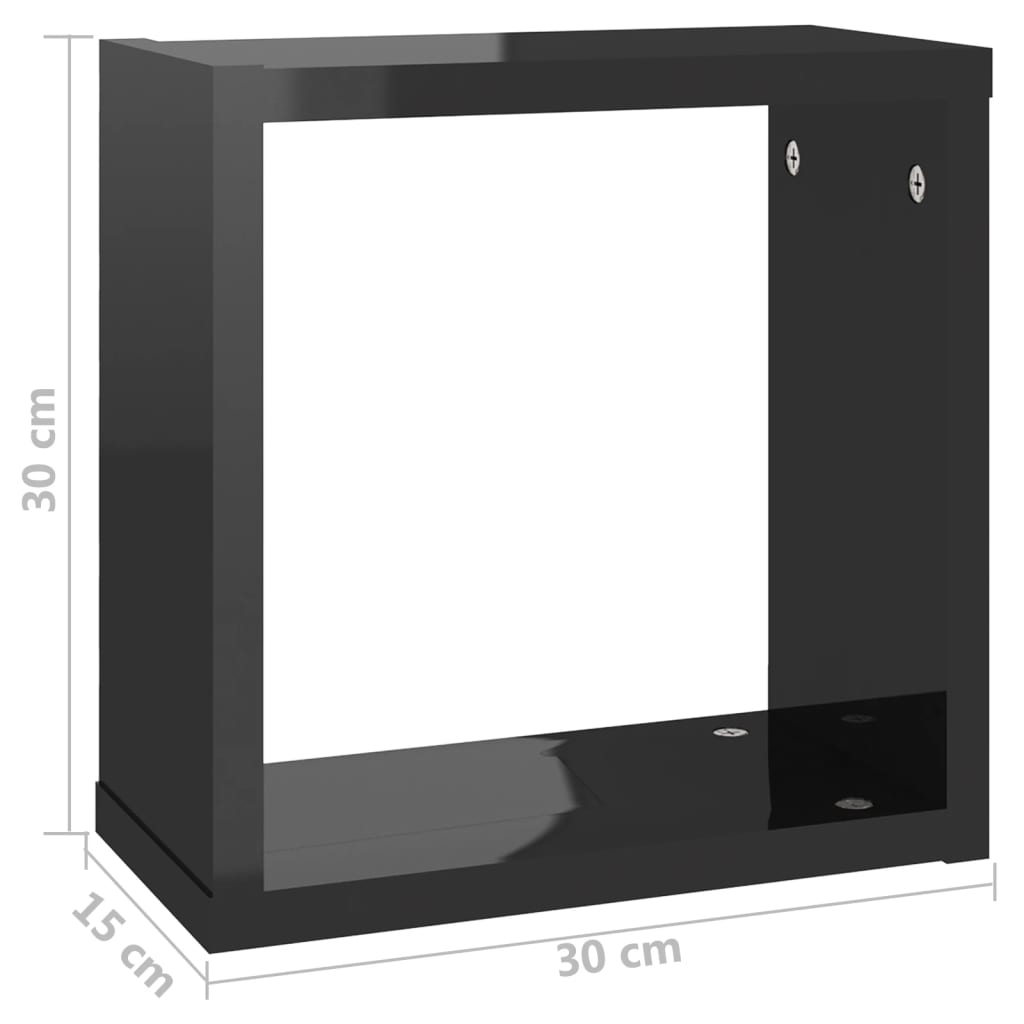 vidaXL Prateleiras parede forma de cubo 2 pcs 30x15x30 cm preto brilh.