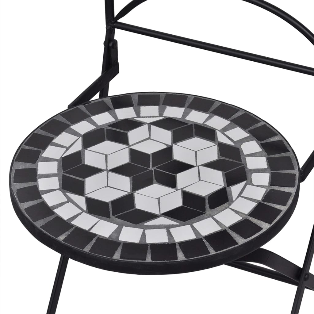 vidaXL 3 pcs conjunto bistro em mosaico azulejos cerâmica preto/branco