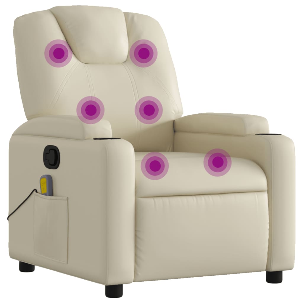 vidaXL Poltrona de massagens reclinável couro artificial cor creme