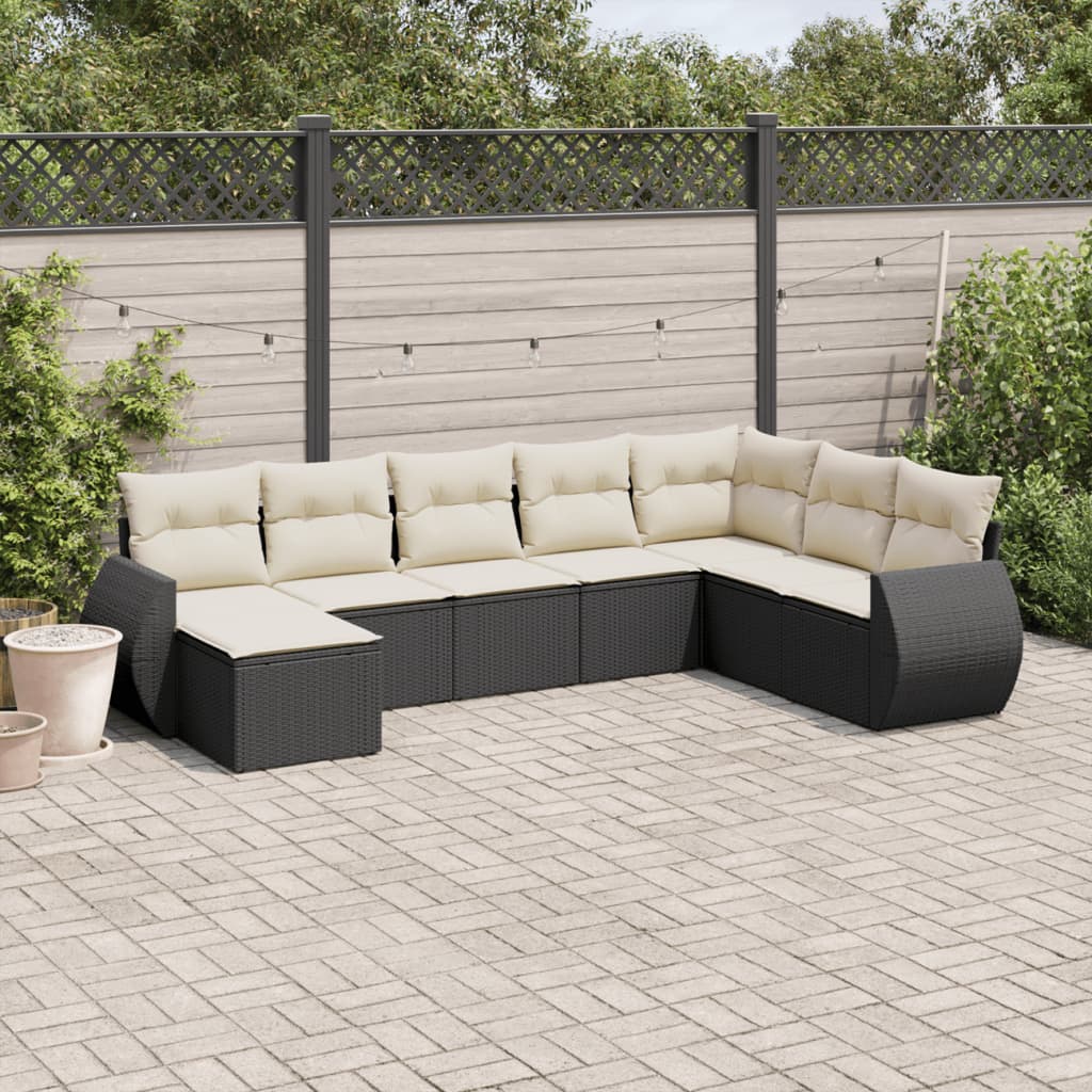 vidaXL 8 pcs conjunto sofás de jardim com almofadões vime PE preto