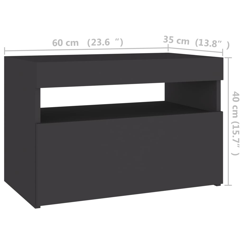 vidaXL Mesa de cabeceira & LED 2 pcs 60x35x40 cm deriv. madeira cinza