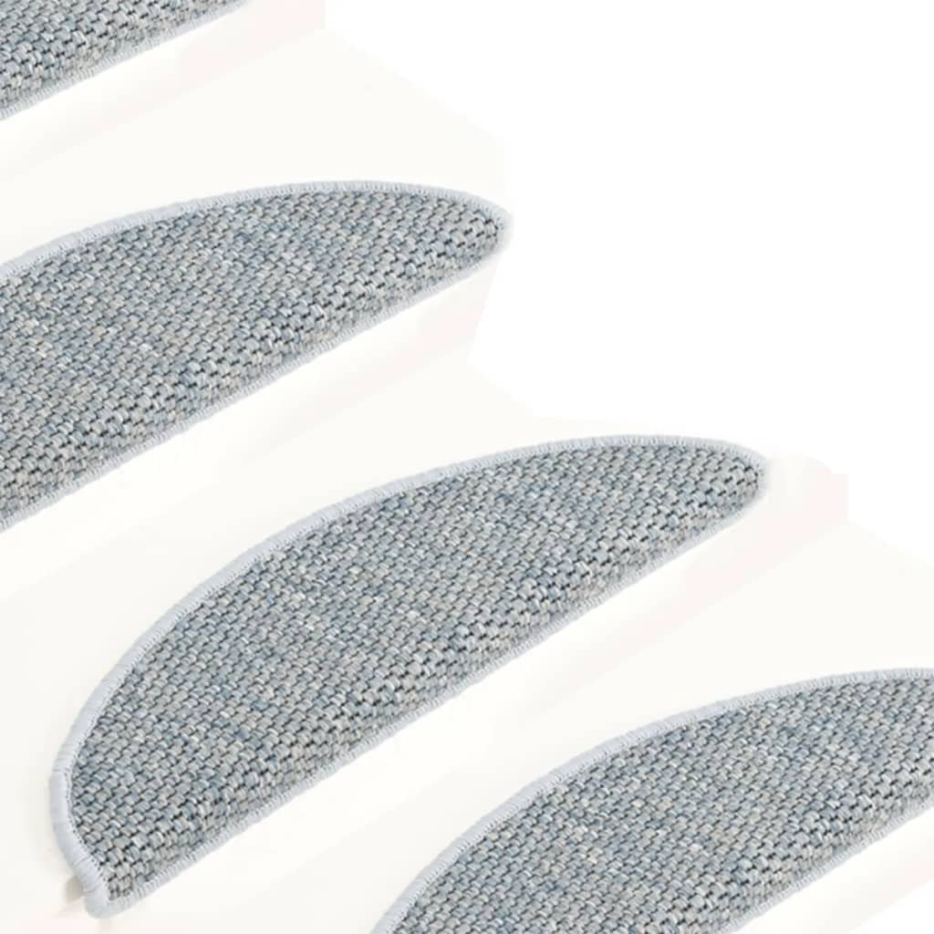 vidaXL Tapetes escada adesivos aspeto sisal 15 pcs 56x17x3 cm azul