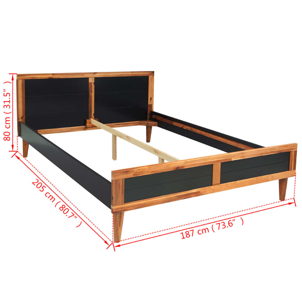 vidaXL Estrutura de cama madeira de acácia maciça 180x200 cm preto