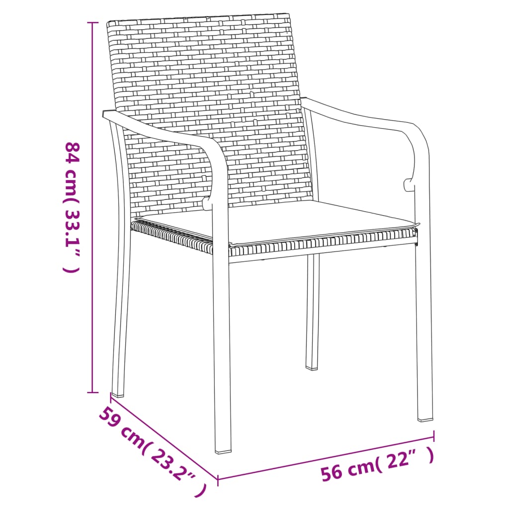 vidaXL Cadeiras jardim c/ almofadões 2pcs 56x59x84 cm vime PE castanho