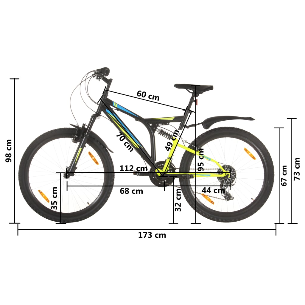 vidaXL Bicicleta de montanha 21 velocidades roda 26" 49 cm preto