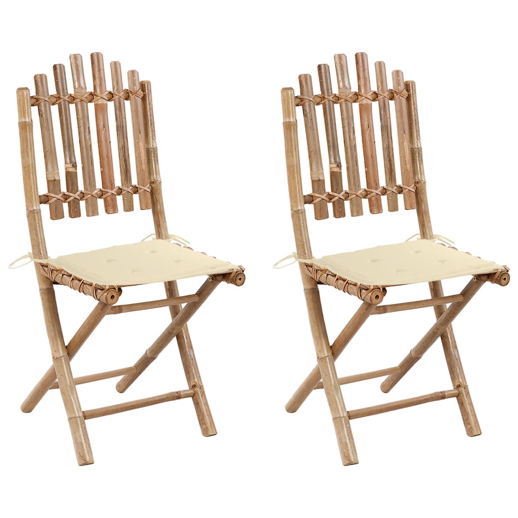 vidaXL Cadeiras de jardim dobráveis c/ almofadões 2 pcs bambu