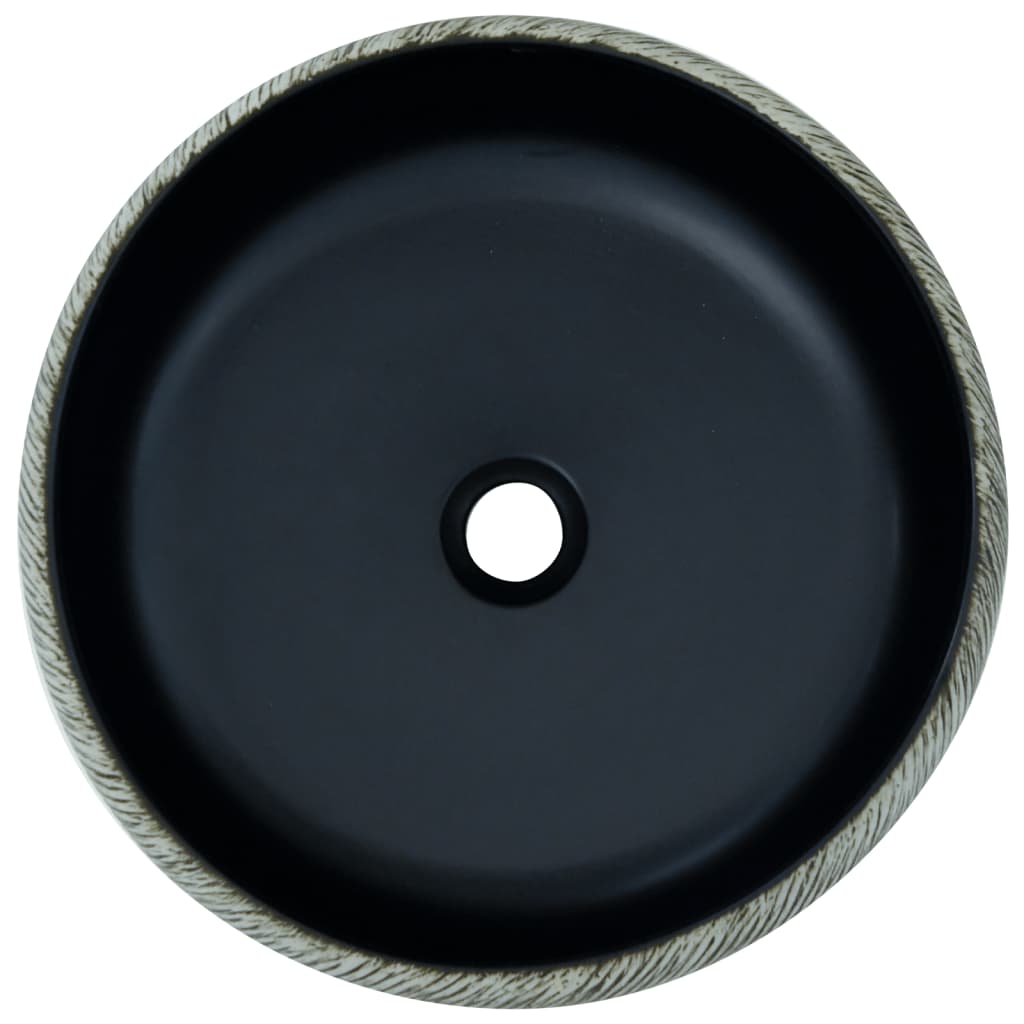vidaXL Lavatório de bancada redondo Φ41x14 cm cerâmica preto/cinzento