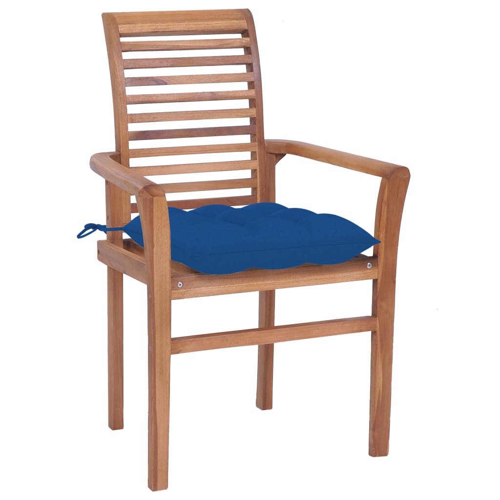 vidaXL Cadeiras de jantar 4 pcs c/ almofadões azuis teca maciça