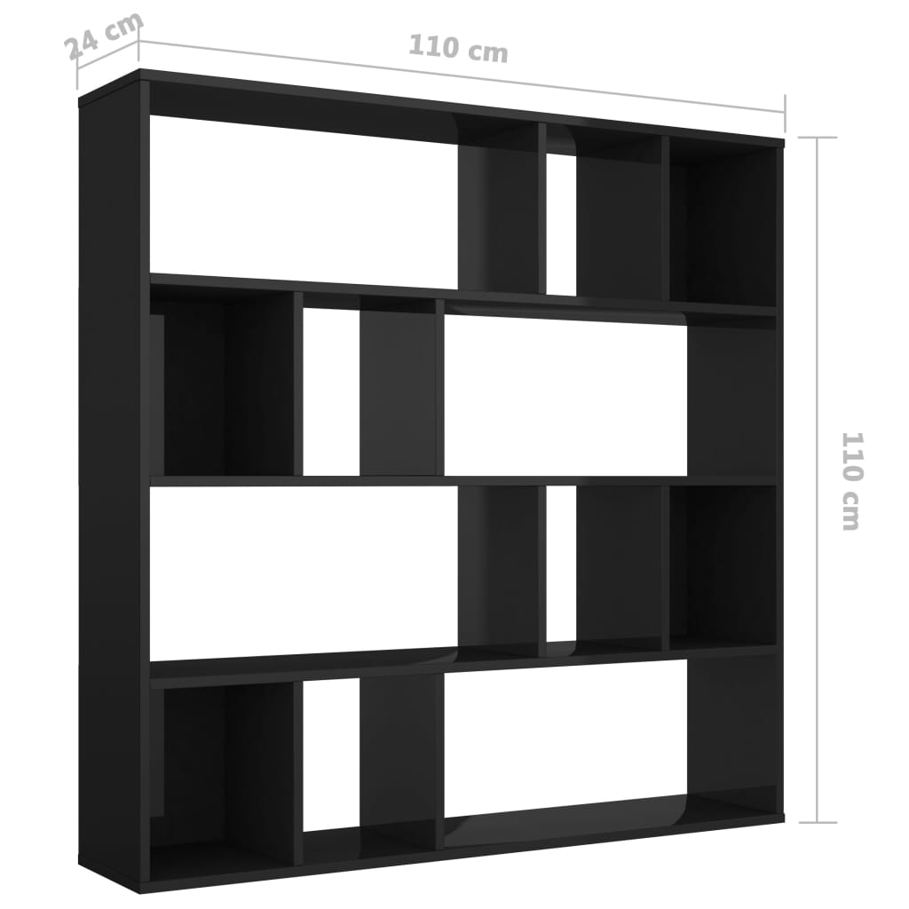 vidaXL Divisória/estante 110x24x110 cm contraplacado preto brilhante