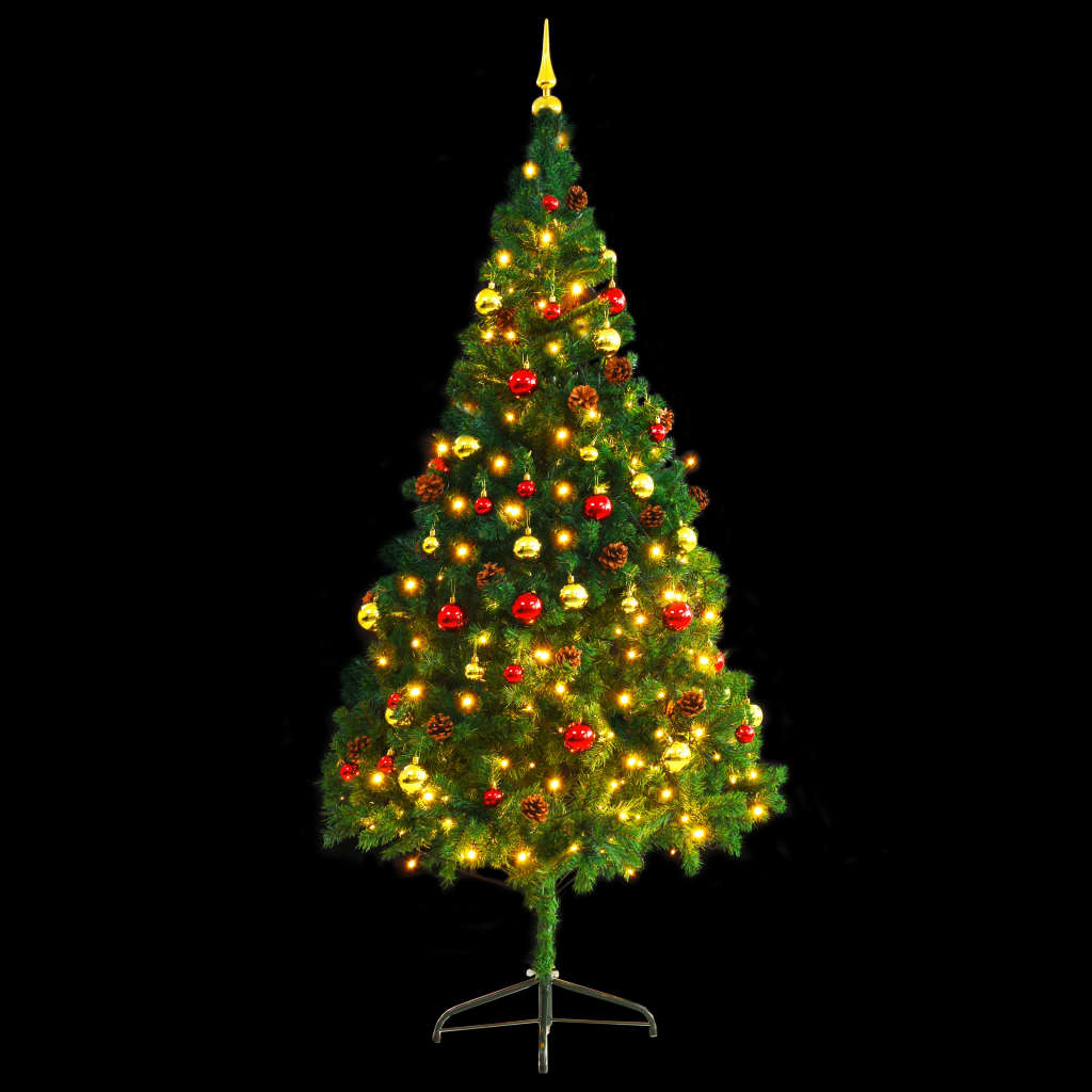 vidaXL Árvore de Natal artificial pré-iluminada + enfeites 210cm verde