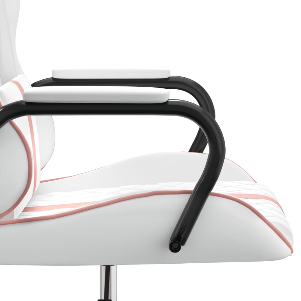 vidaXL Cadeira gaming massagens couro artificial branco e rosa